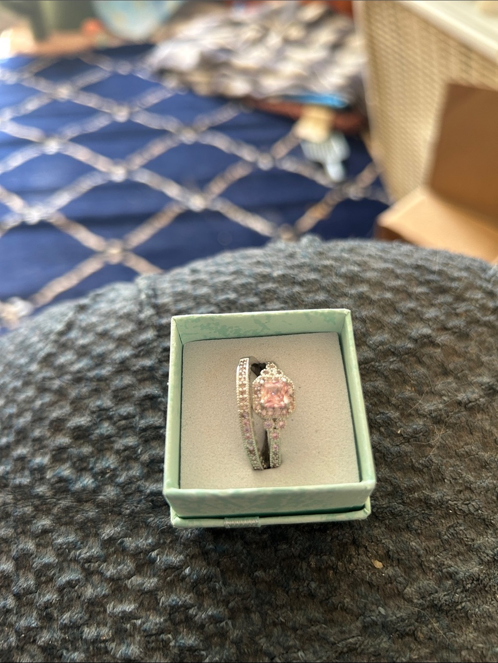 Sterling Silver Pink Halo Engagement Ring - Women Jewelry